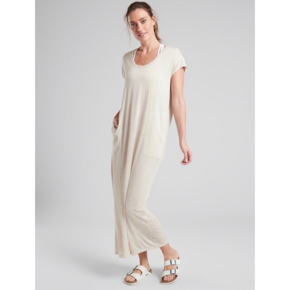 Athleta Cream Maxi Dress with Short Sleeves